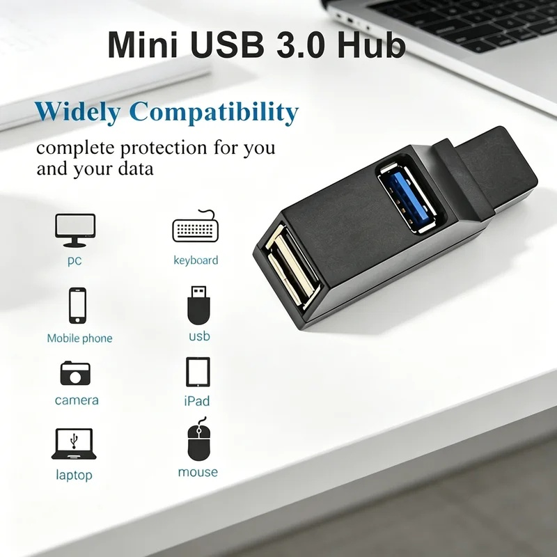 Laptop Accessories Hub - USB 3.0 2.0 回転可能な 3 ポートハブスプリッター、高速データ転送複数エキスパンダー