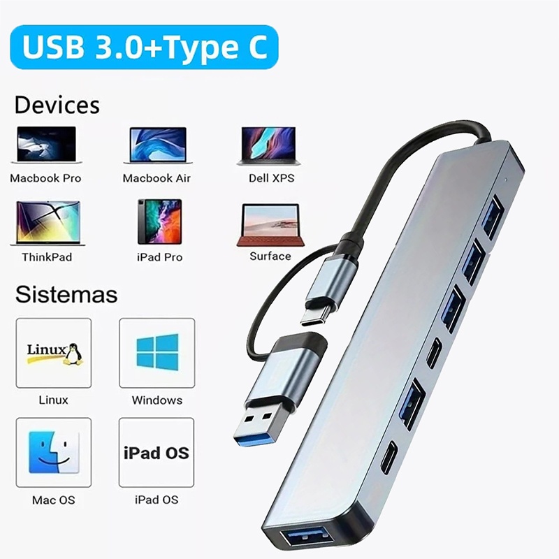 Laptop Accessories Hub - 2in1 USB3.0ハブ 7ポート Type-C拡張スプリッター USB-C PD対応