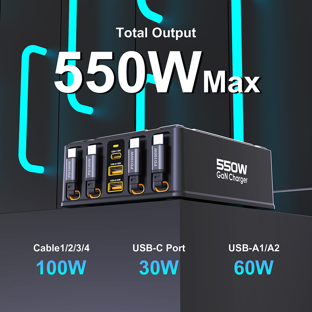 550W 7-in-1充電ステーション、100W格納式USB - Laptop Lock Cable のレビューと価格