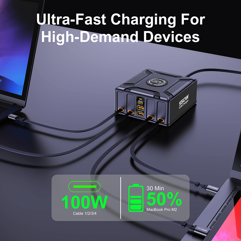 550W 7-in-1充電ステーション、100W格納式USB - Laptop Lock Cable のレビューと価格